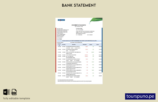 listo para imprimir India SÍ plantilla de word   extracto de cuenta bancaria